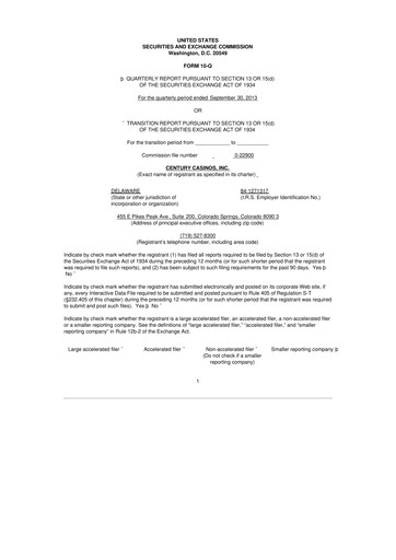 Vorschaubild Century Casinos 10-Q Quartalsbericht  