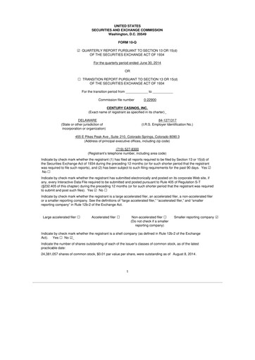 Vorschaubild Century Casinos 10-Q Quartalsbericht  