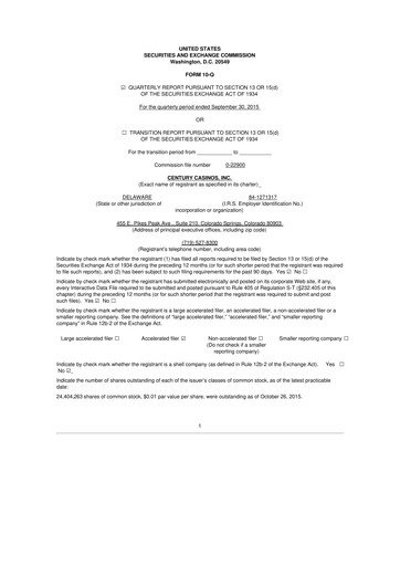 Vorschaubild Century Casinos 10-Q Quartalsbericht  