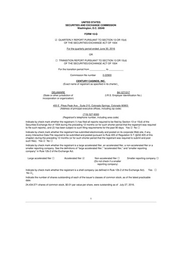 Vorschaubild Century Casinos 10-Q Quartalsbericht  