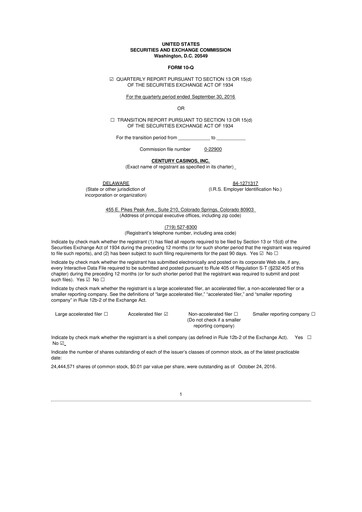 Vorschaubild Century Casinos 10-Q Quartalsbericht  