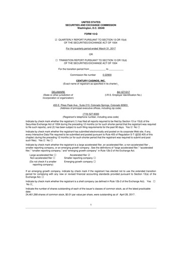 Vorschaubild Century Casinos 10-Q Quartalsbericht  