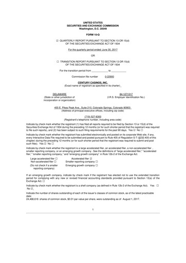 Vorschaubild Century Casinos 10-Q Quartalsbericht  