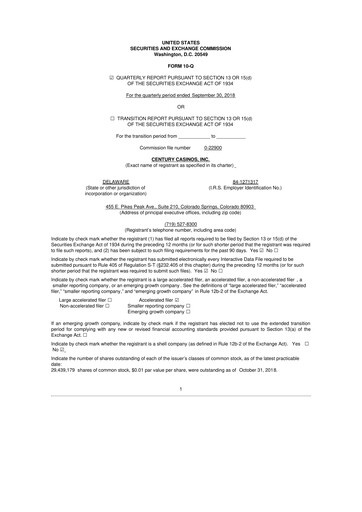 Vorschaubild Century Casinos 10-Q Quartalsbericht  