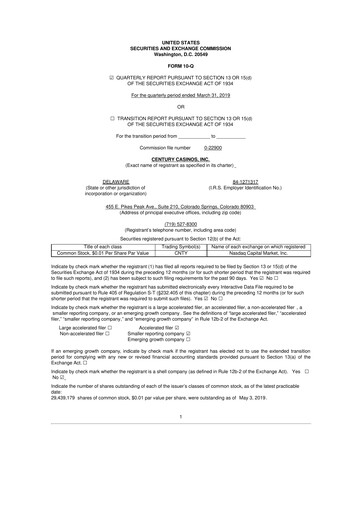 Vorschaubild Century Casinos 10-Q Quartalsbericht  
