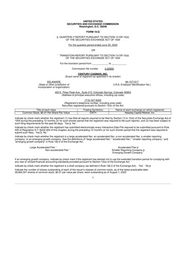 Vorschaubild Century Casinos 10-Q Quartalsbericht  