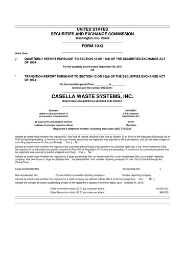 Thumbnail Casella Waste Systems
 10-Q Quarterly Report FY2016 