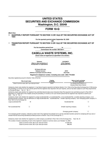 Thumbnail Casella Waste Systems
 10-Q Quarterly Report FY2020 