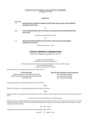 Thumbnail Teekay 20-F Annual Report 