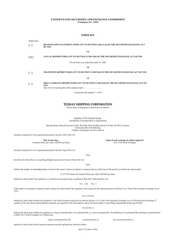 Thumbnail Teekay 20-F Annual Report 