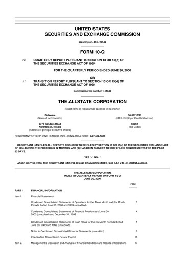 Thumbnail Allstate 10-Q Quarterly Report FY 