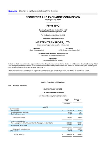 Thumbnail Marten Transport 10-Q Quarterly Report FY 