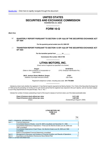 Thumbnail Lithia Motors 10-Q Quarterly Report FY 