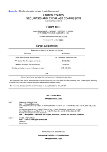 Thumbnail Target 10-Q Quarterly Report FY 