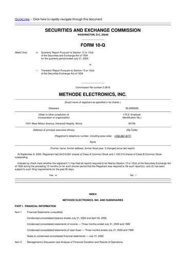 Thumbnail Methode Electronics
 10-Q Quarterly Report FY 
