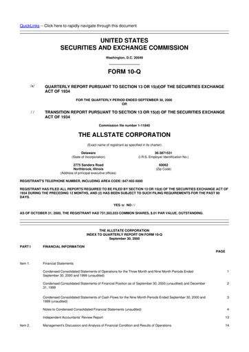 Thumbnail Allstate 10-Q Quarterly Report FY 