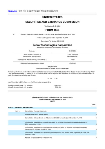 Thumbnail Zebra Technologies 10-Q Quarterly Report FY 
