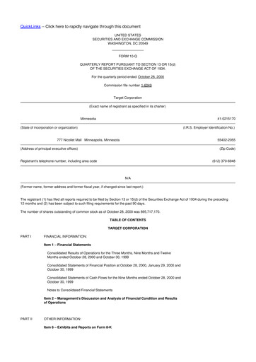 Thumbnail Target 10-Q Quarterly Report FY 