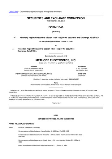 Thumbnail Methode Electronics
 10-Q Quarterly Report FY 