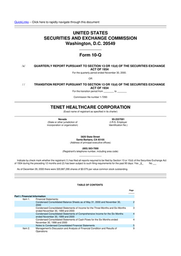 Thumbnail Tenet Healthcare 10-Q Quarterly Report FY 