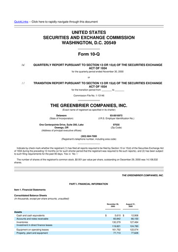Thumbnail The Greenbrier Companies
 10-Q Quarterly Report FY 
