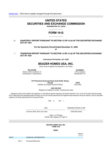 Miniature Beazer Homes USA
 10-Q Rapport trimestriel  