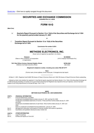 Thumbnail Methode Electronics
 10-Q Quarterly Report FY 