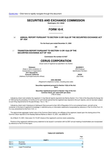 Vorschaubild Cerus Corporation 10-K Jahresbericht 2000