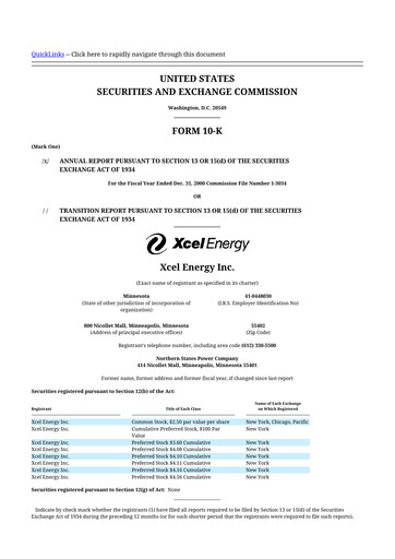 Thumbnail Xcel Energy 10-K Annual Report 