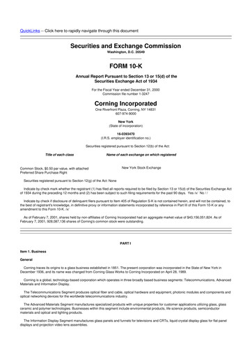 Thumbnail Corning 10-K Annual Report 2000