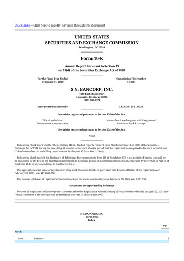 Thumbnail Stock Yards Bancorp 10-K Annual Report 