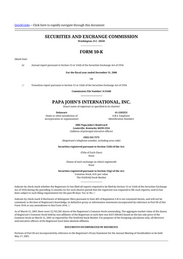 Thumbnail Papa John's Pizza
 10-K Annual Report 