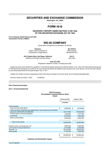 Miniature WD-40 Company
 10-Q Rapport trimestriel  