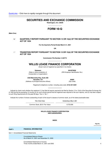 Thumbnail Willis Lease Finance Corporation 10-Q Quarterly Report FY 