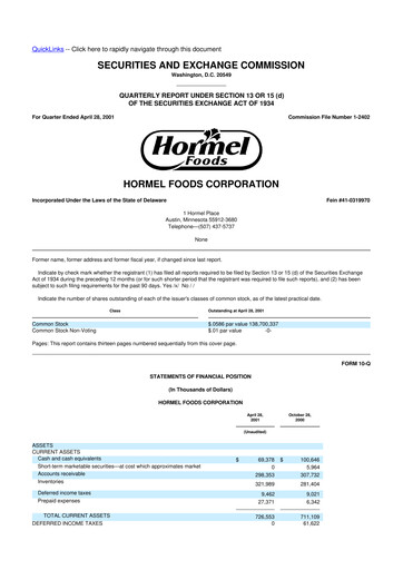 Thumbnail Hormel Foods 10-Q Quarterly Report FY 