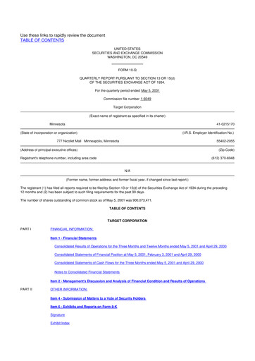 Thumbnail Target 10-Q Quarterly Report FY 