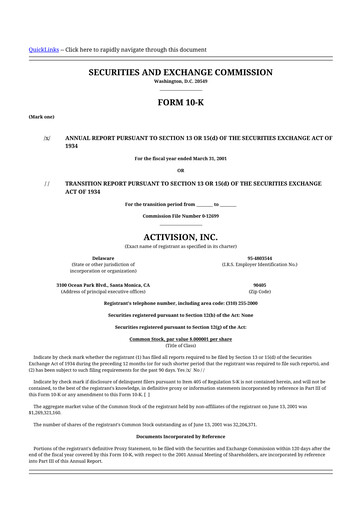 Thumbnail Activision Blizzard 10-K Annual Report 