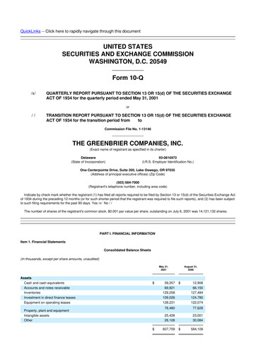 Thumbnail The Greenbrier Companies
 10-Q Quarterly Report FY 