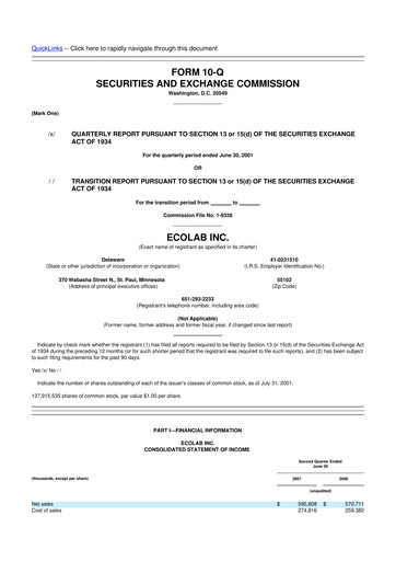 Thumbnail Ecolab 10-Q Quarterly Report FY 