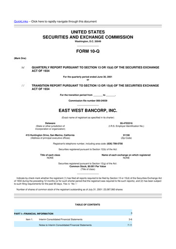 Thumbnail East West Bancorp
 10-Q Quarterly Report FY 