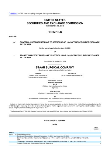Thumbnail STAAR Surgical 10-Q Quarterly Report FY 