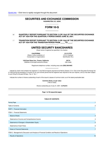 Thumbnail United Security Bancshares 10-Q Quarterly Report FY 