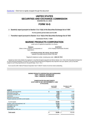 Thumbnail Marine Products Corporation 10-Q Quarterly Report FY 