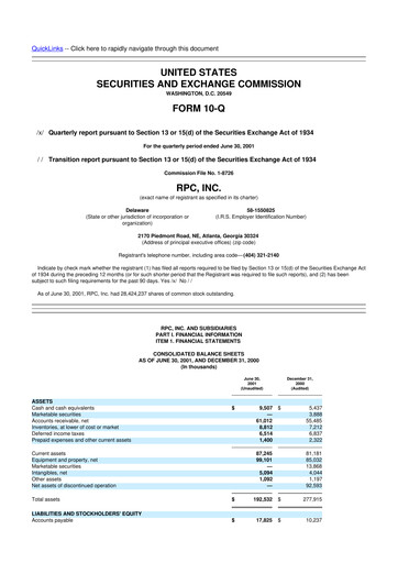 Miniature RPC, Inc. 10-Q Rapport trimestriel  