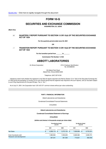 Thumbnail Abbott Laboratories 10-Q Quarterly Report FY 