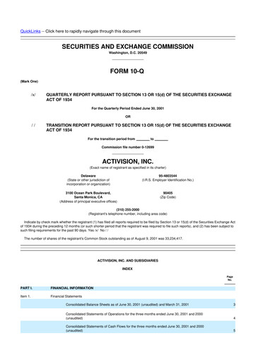 Thumbnail Activision Blizzard 10-Q Quarterly Report FY 