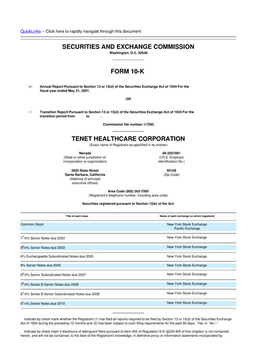 Thumbnail Tenet Healthcare 10-K Annual Report 2001