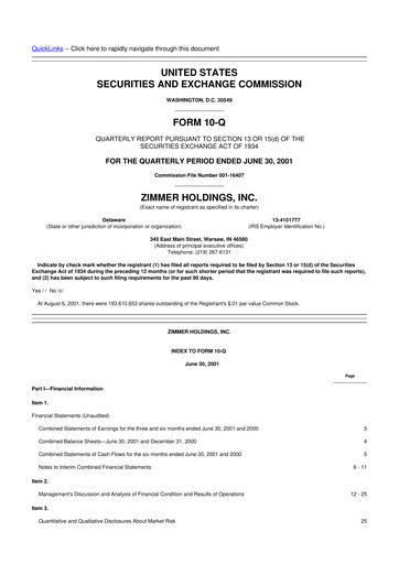 Thumbnail Zimmer Biomet 10-Q Quarterly Report FY 