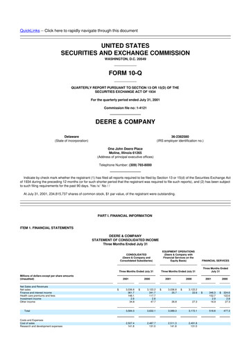 Thumbnail Deere & Company (John Deere) 10-Q Quarterly Report FY 