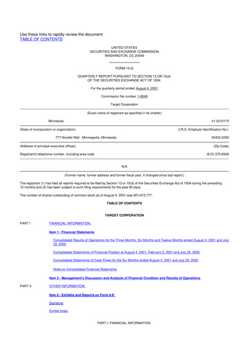 Thumbnail Target 10-Q Quarterly Report FY 